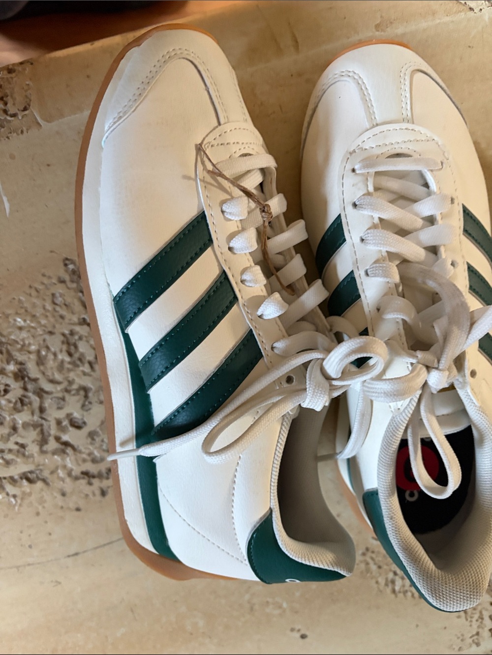 adidas Kids White Sneakers with Dark Green Stripes - Picture 2 of 6